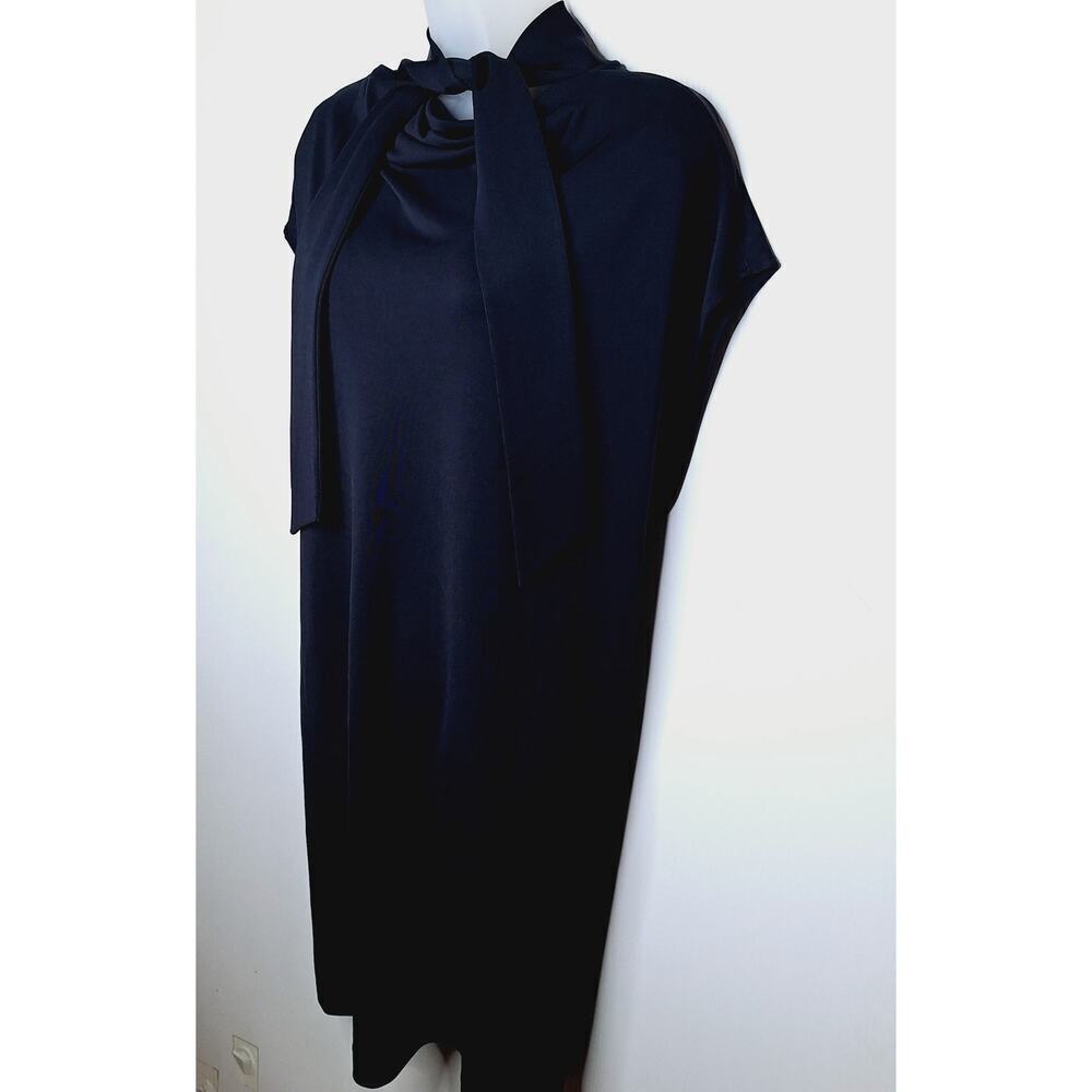 COS Day Dress Tie Neck Shift Cocoon Navy Small Jersey Minimalist Career Capsule - Picture 6 of 10
